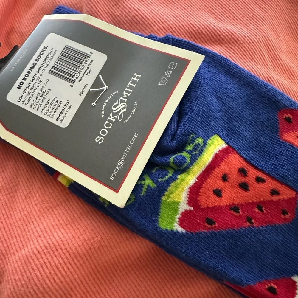 SockSmith Men’s Blue Watermelon Patterned Crew Socks OSFM NWT